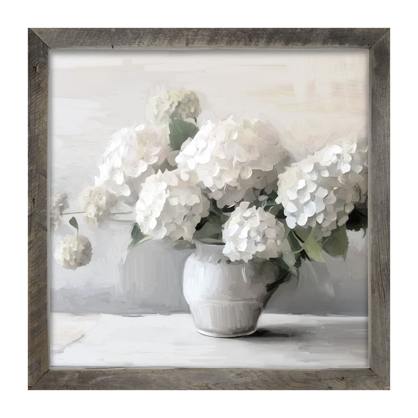 White Vase of Hydrangeas - Framed art