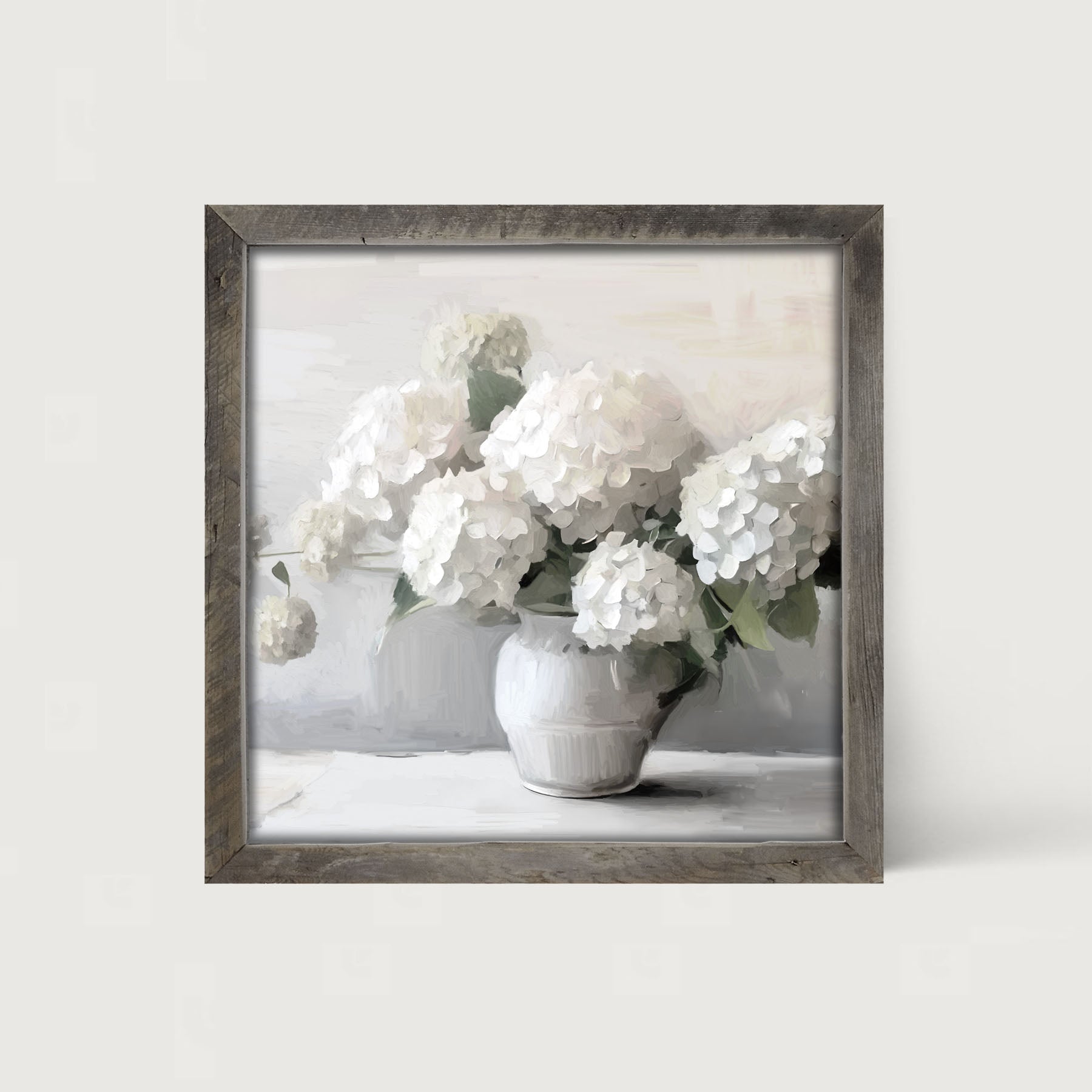 White Vase of Hydrangeas - Framed art