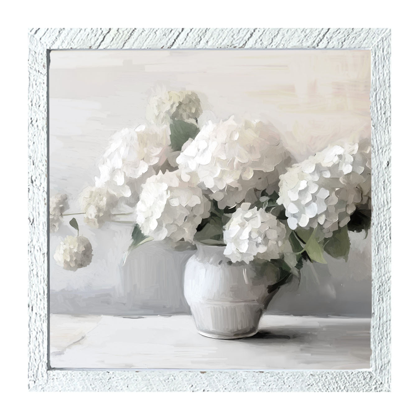 White Vase of Hydrangeas - Framed art