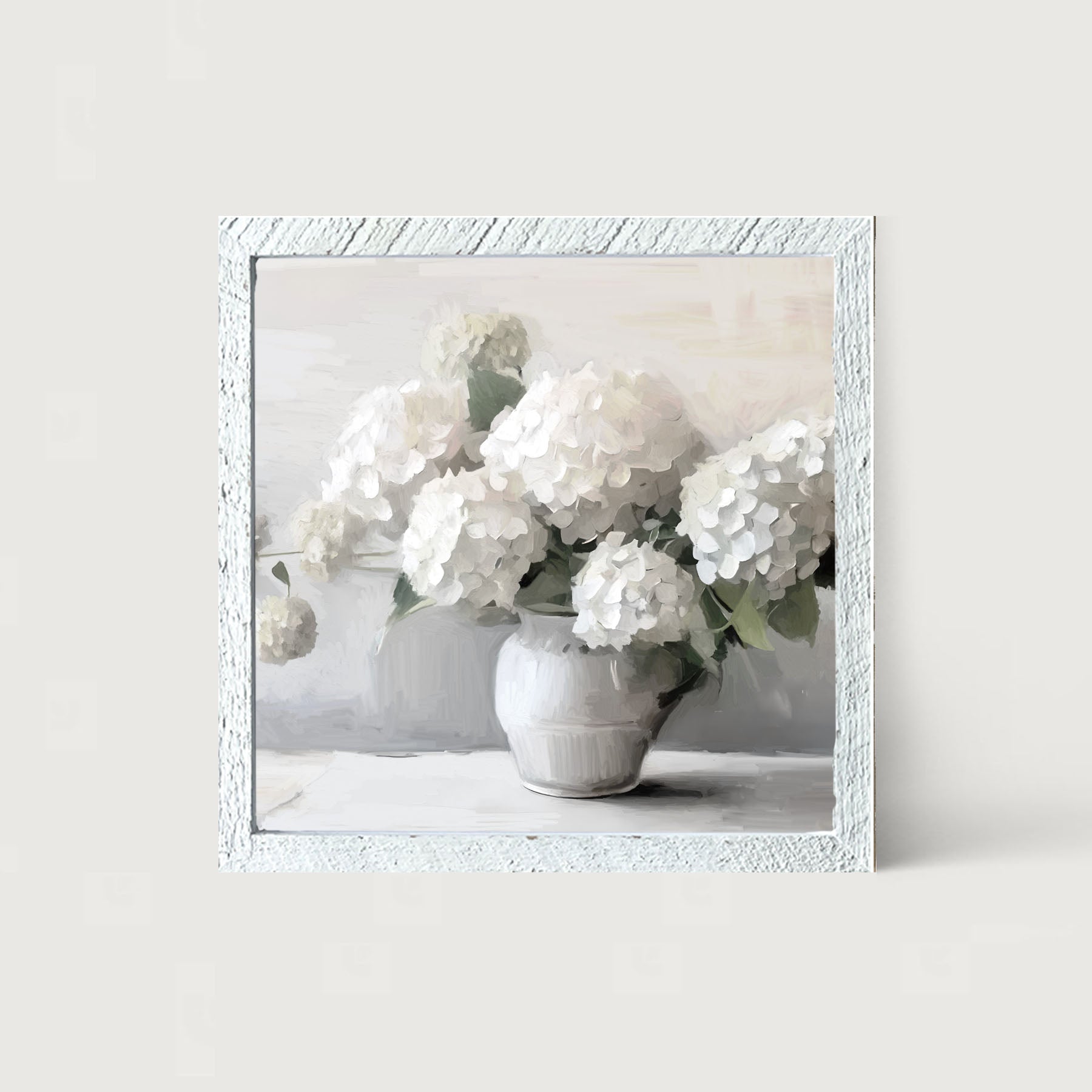 White Vase of Hydrangeas - Framed art