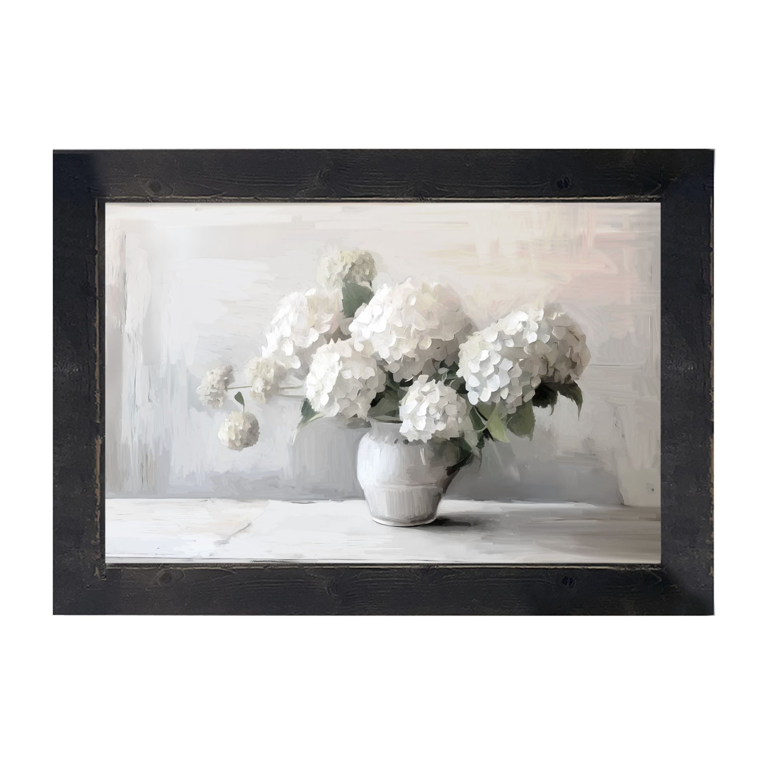 White Vase of Hydrangeas - Framed art