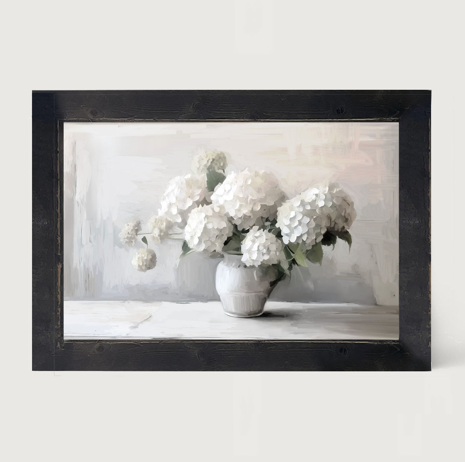 White Vase of Hydrangeas - Framed art