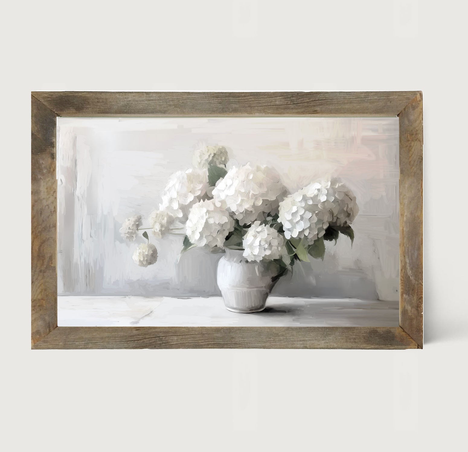 White Vase of Hydrangeas - Framed art