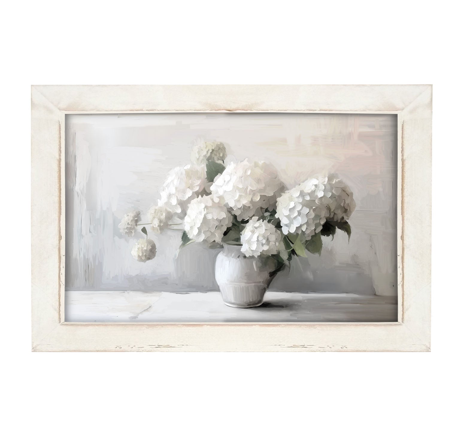 White Vase of Hydrangeas - Framed art