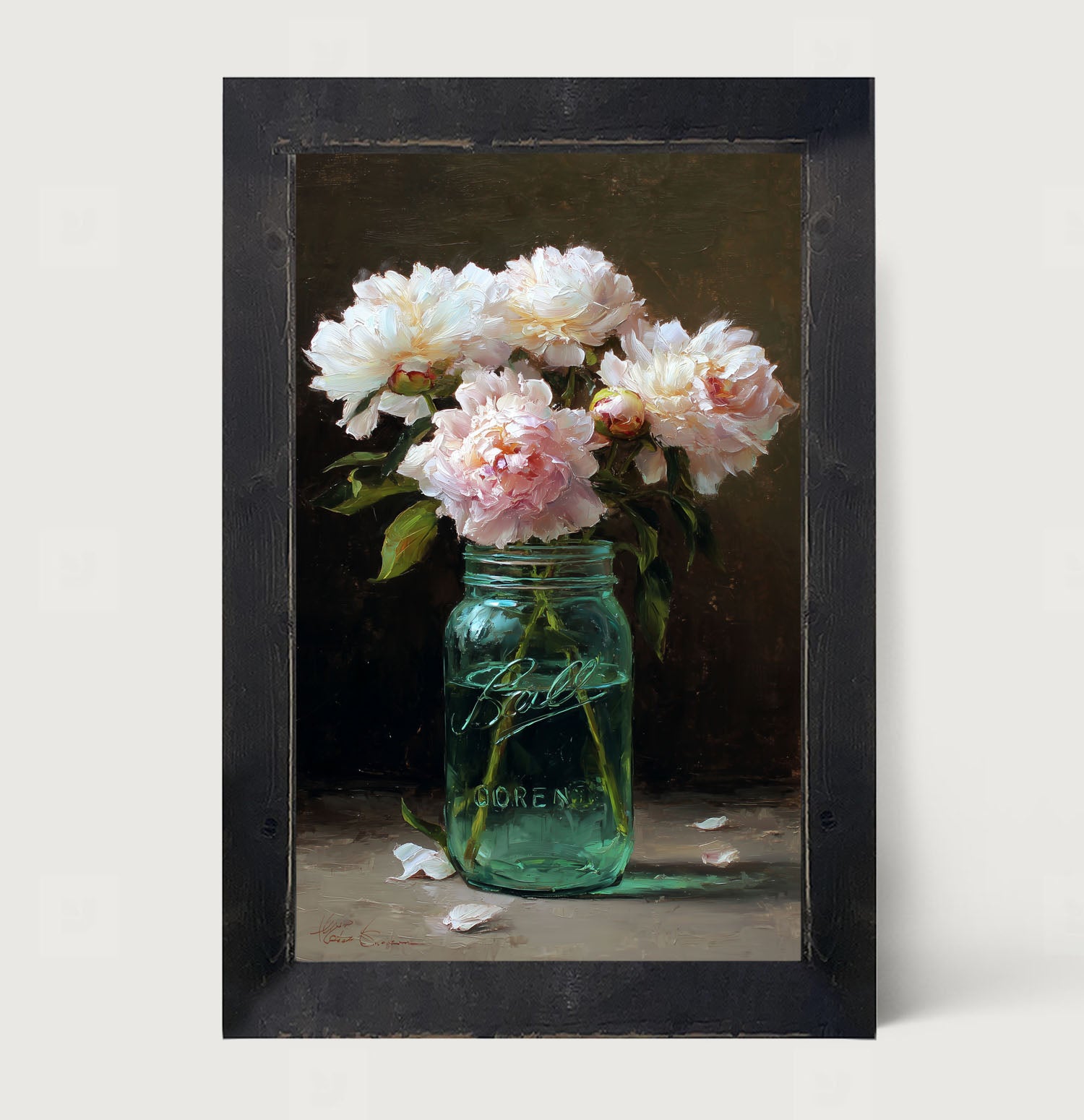Mason Jar with Pink Flowers