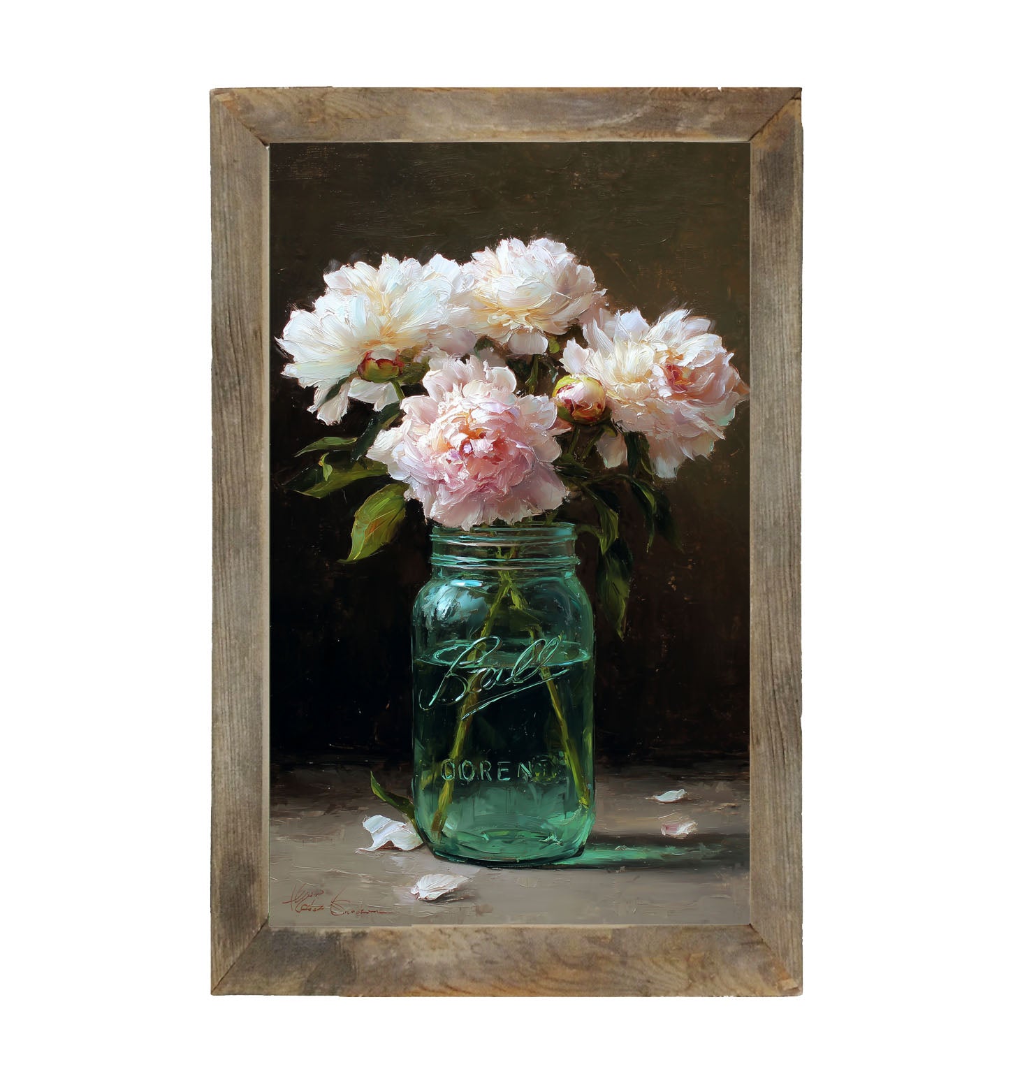 Mason Jar with Pink Flowers - Framed Art
