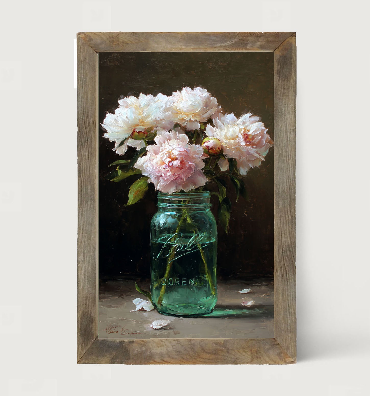 Mason Jar with Pink Flowers