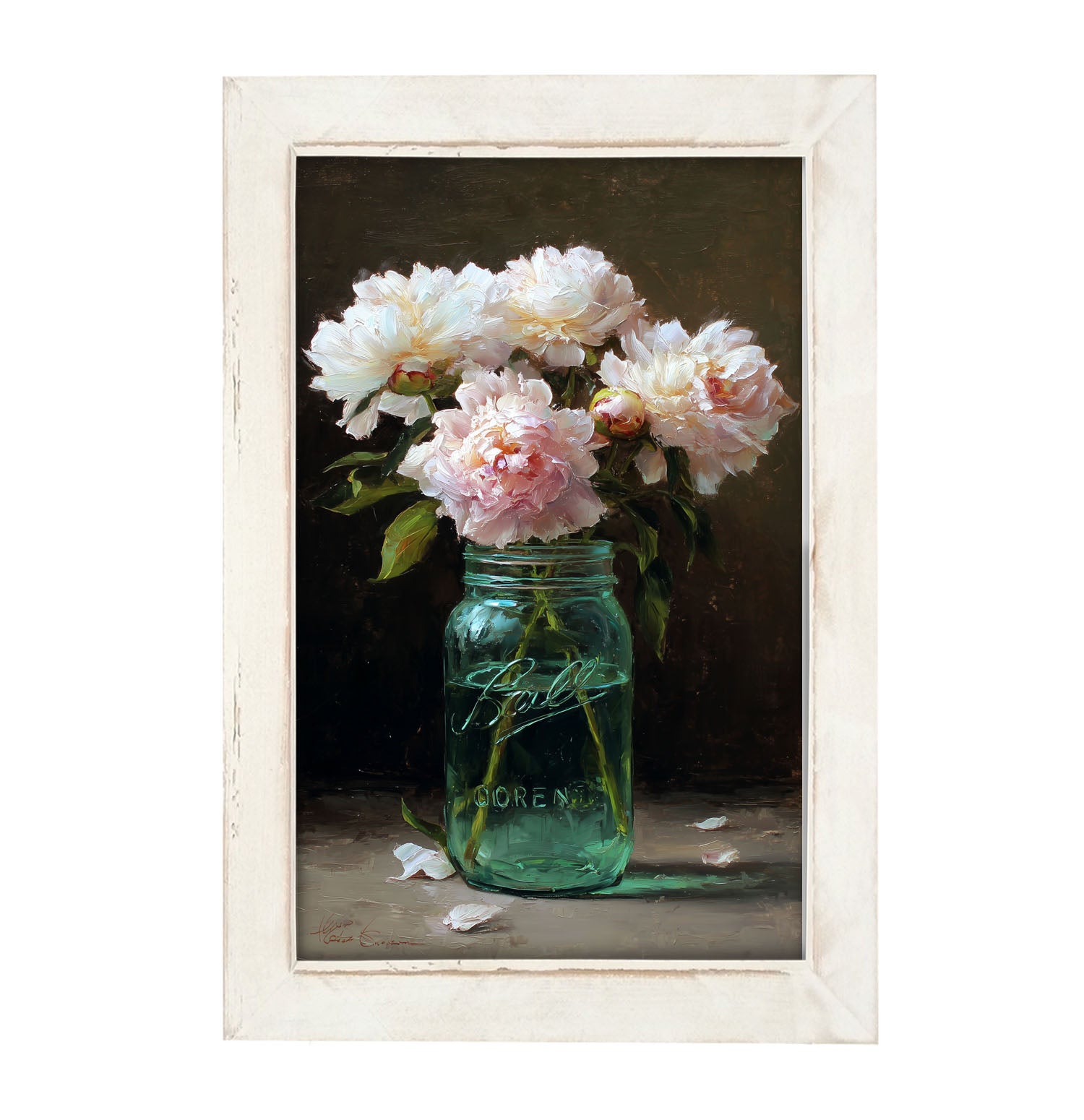 Mason Jar with Pink Flowers - Framed Art