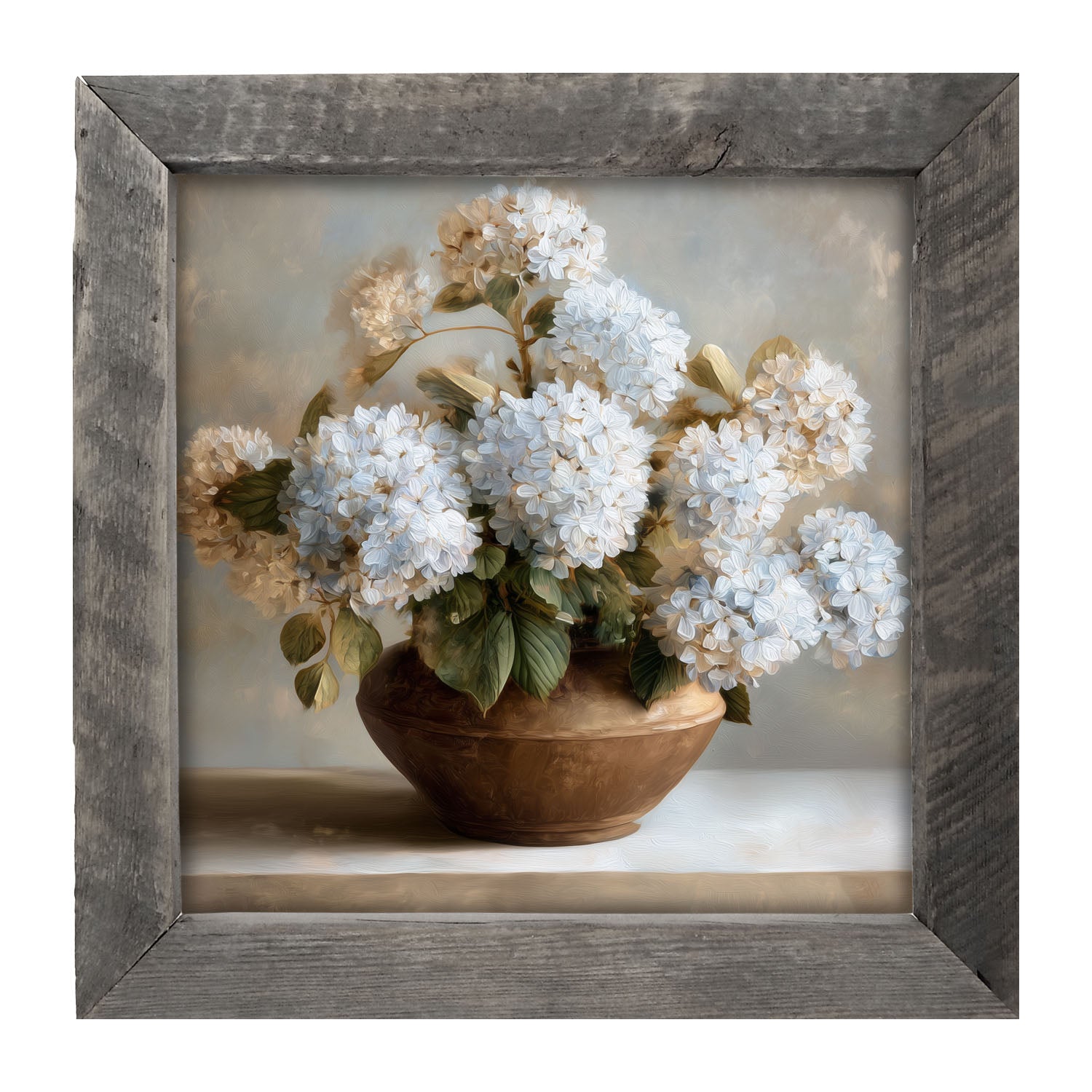 Copper Vase with Blue Hydrangeas - Framed Art