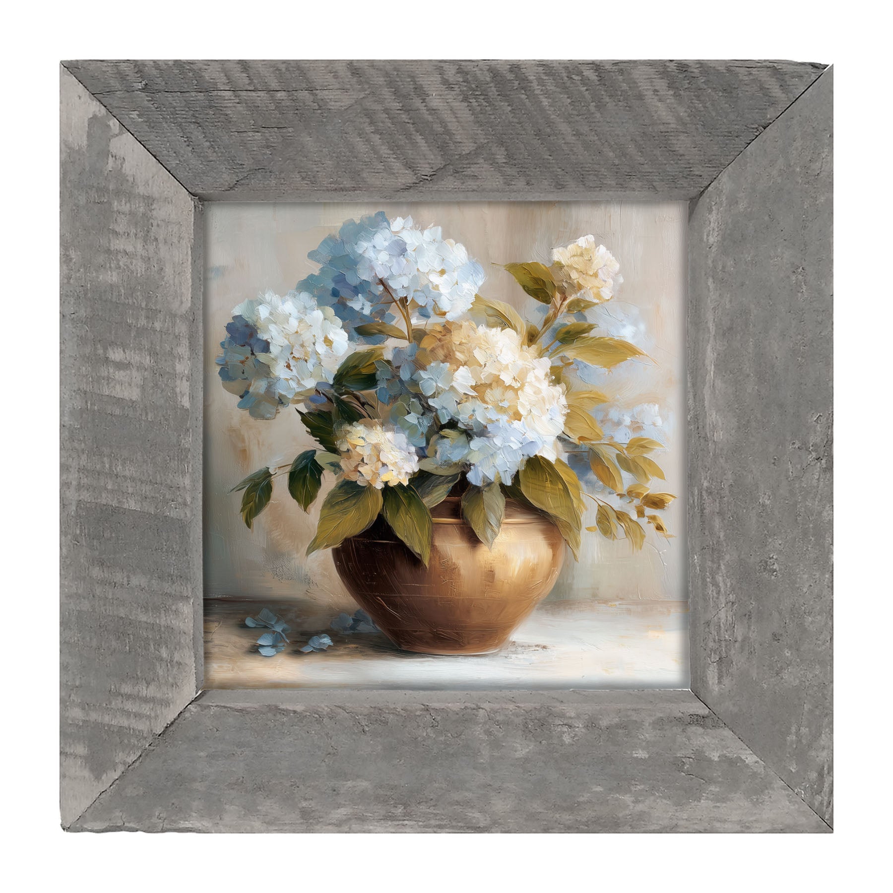 Copper Vase with Blue and White Hydrangeas - Framed Art