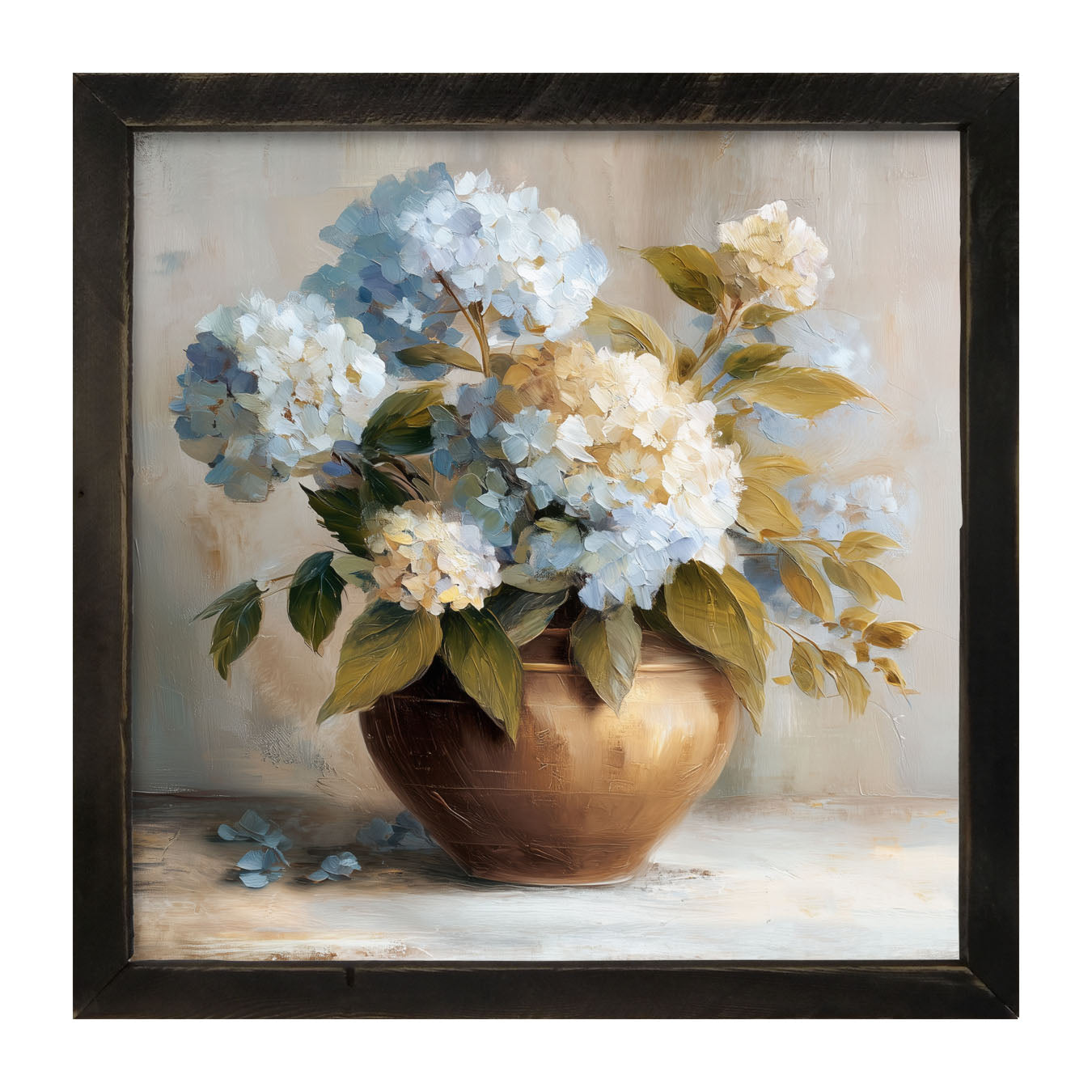 Copper Vase with Blue and White Hydrangeas - Framed Art