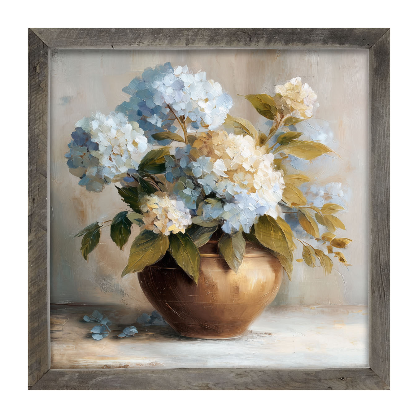 Copper Vase with Blue and White Hydrangeas - Framed Art