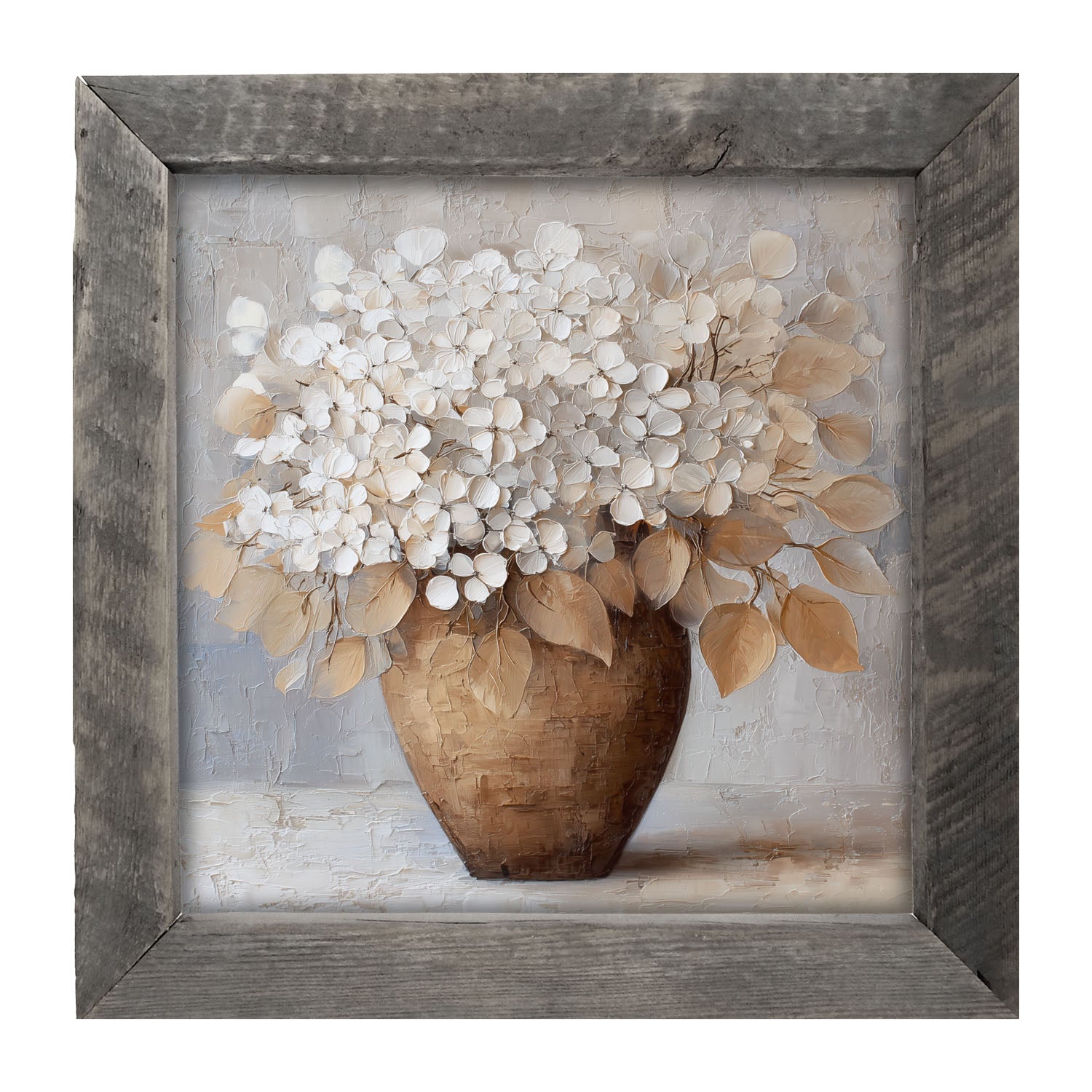 Copper Vase with White Hydrangeas - Framed Art