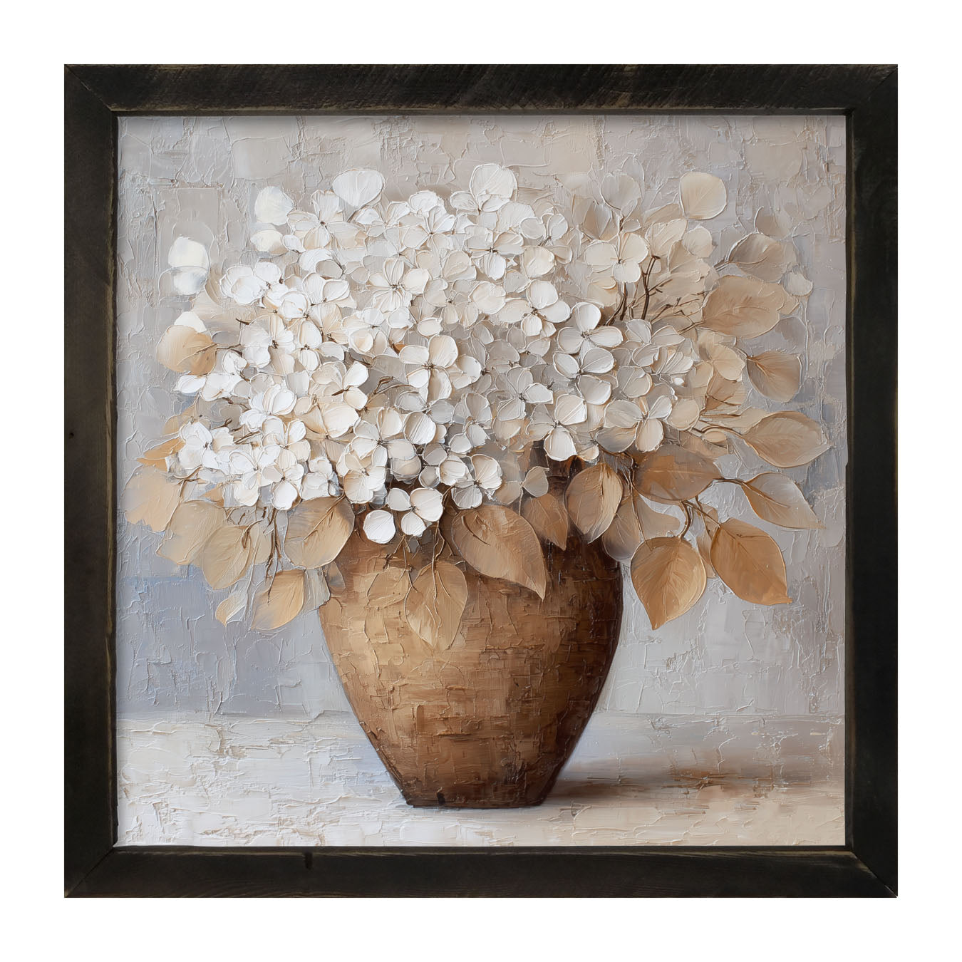Copper Vase with White Hydrangeas - Framed Art