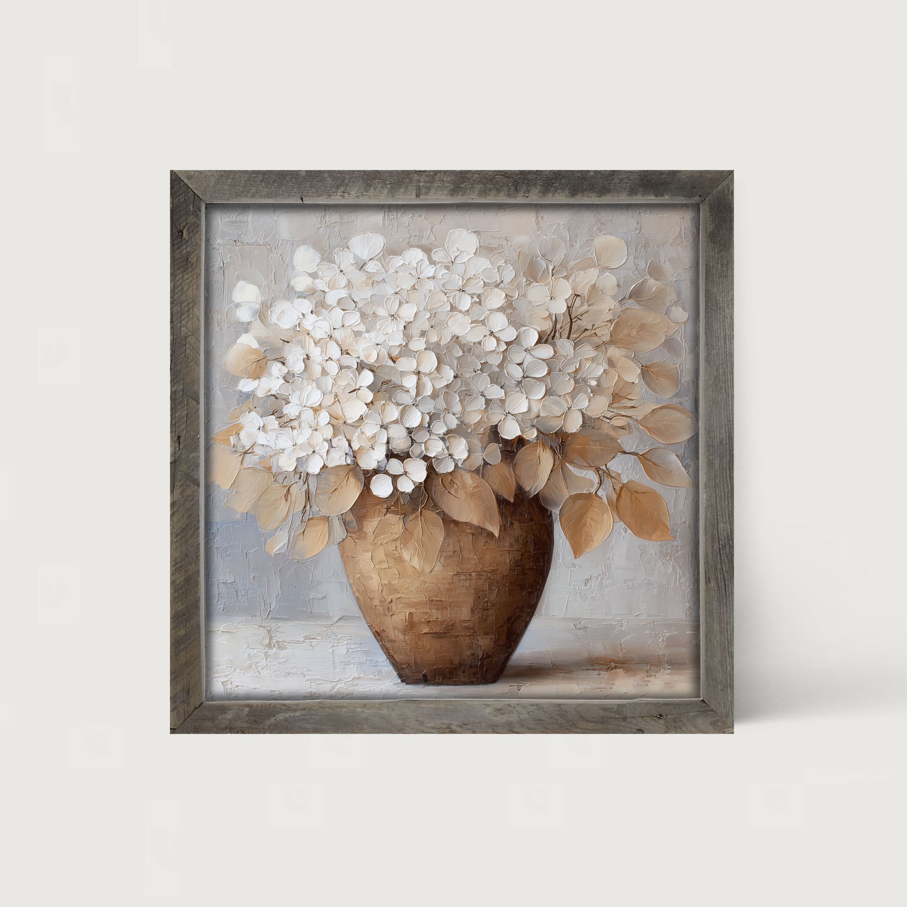 Copper Vase with White Hydrangeas