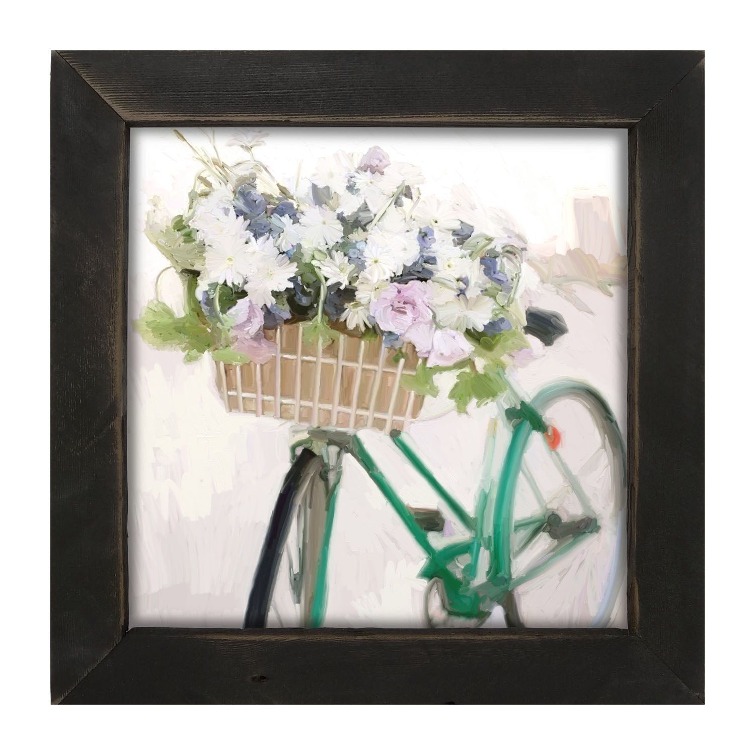 Green Bike with Flower Basket - Framed art