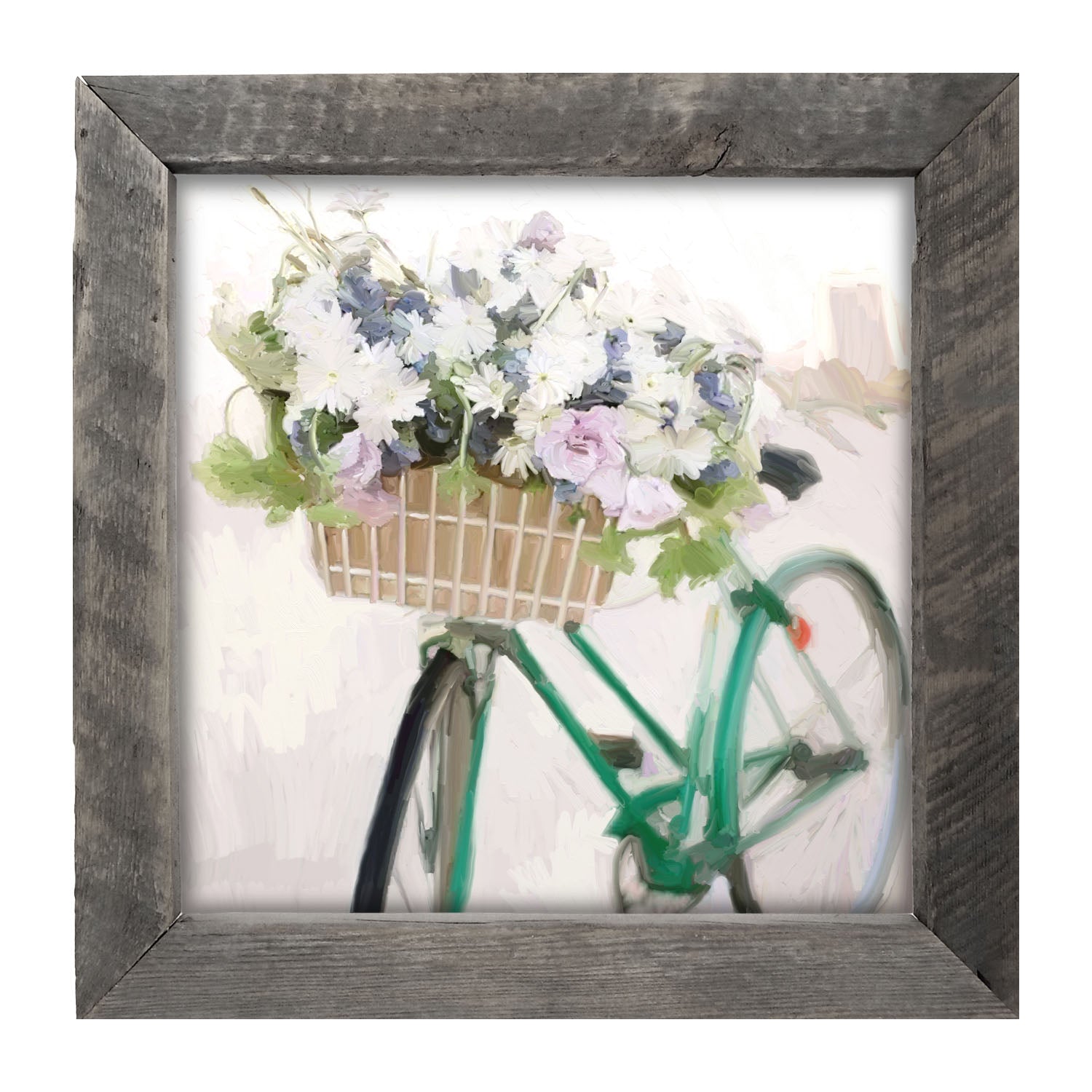 Green Bike with Flower Basket - Framed art