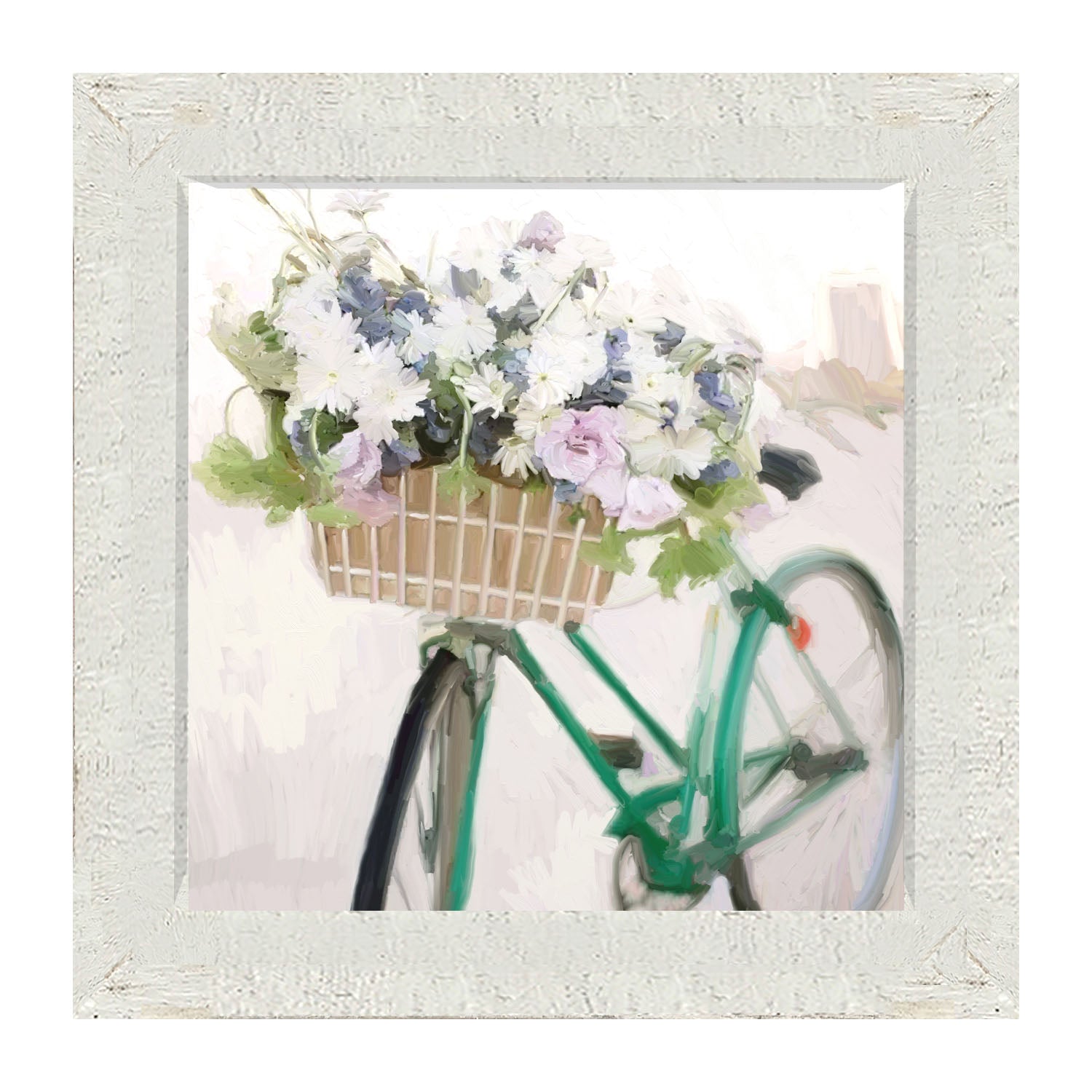 Green Bike with Flower Basket - Framed art