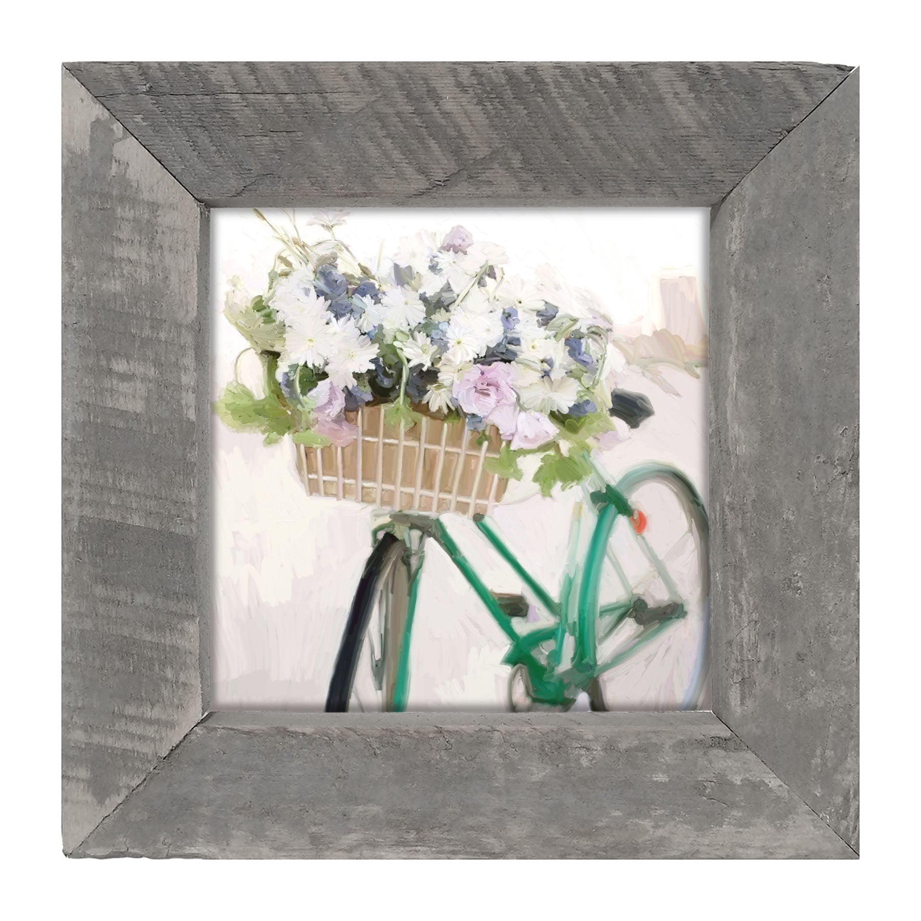Green Bike with Flower Basket - Framed art