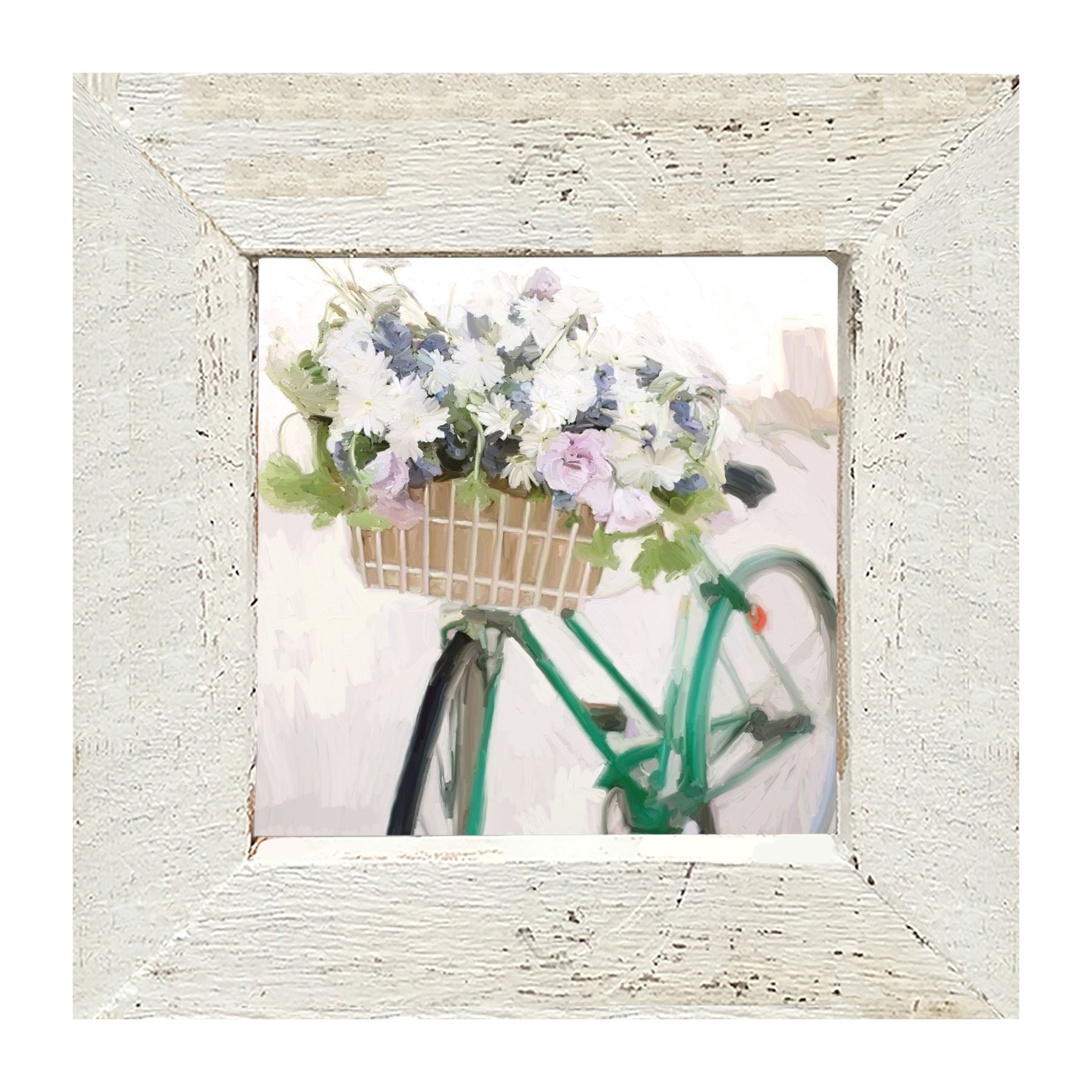 Green Bike with Flower Basket - Framed art