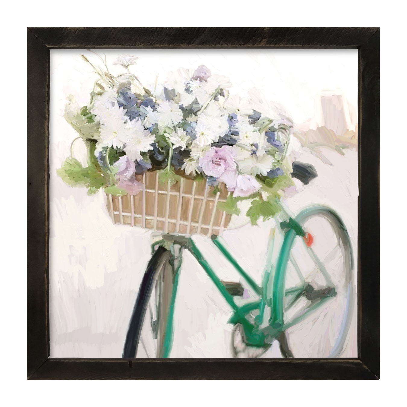 Green Bike with Flower Basket - Framed art