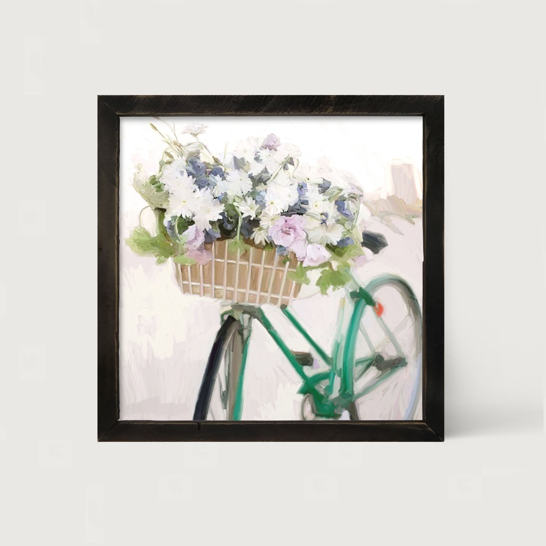 Green Bike with Flower Basket - Framed art