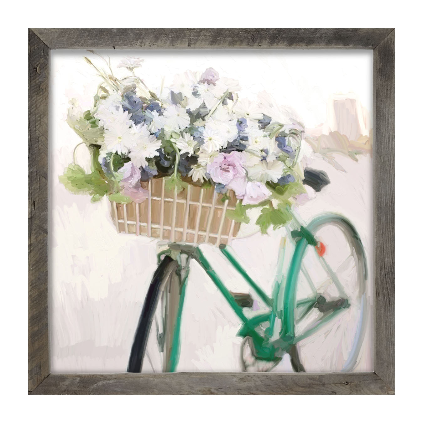 Green Bike with Flower Basket - Framed art