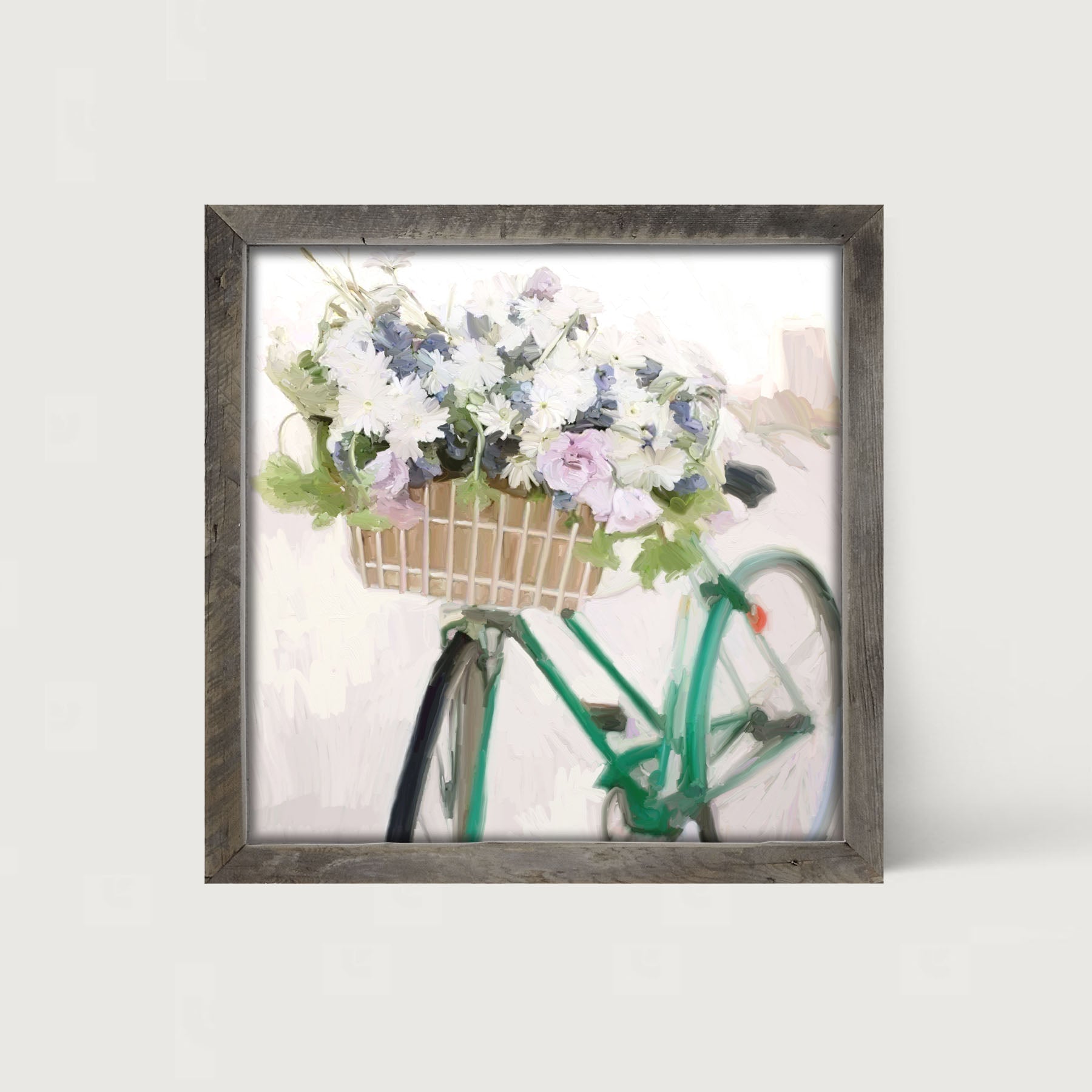 Green Bike with Flower Basket - Framed art