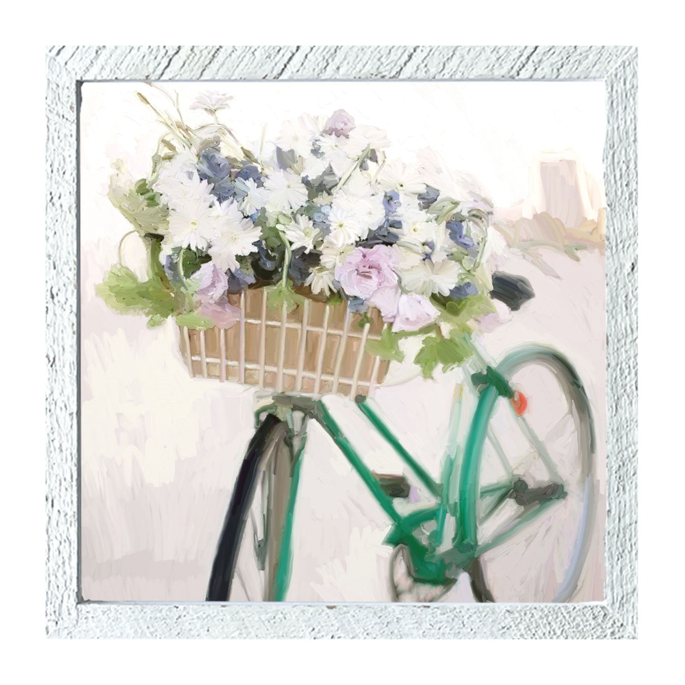 Green Bike with Flower Basket - Framed art