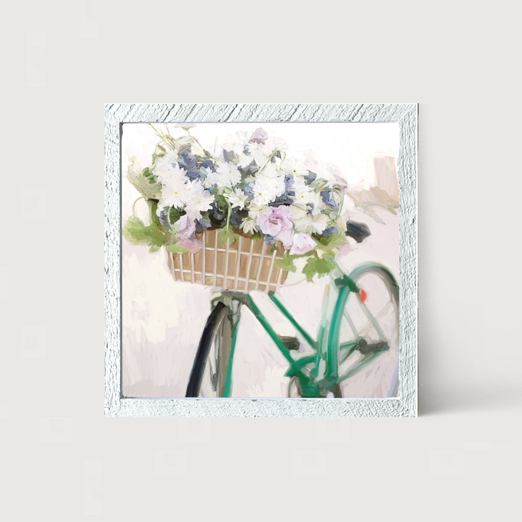 Green Bike with Flower Basket - Framed art