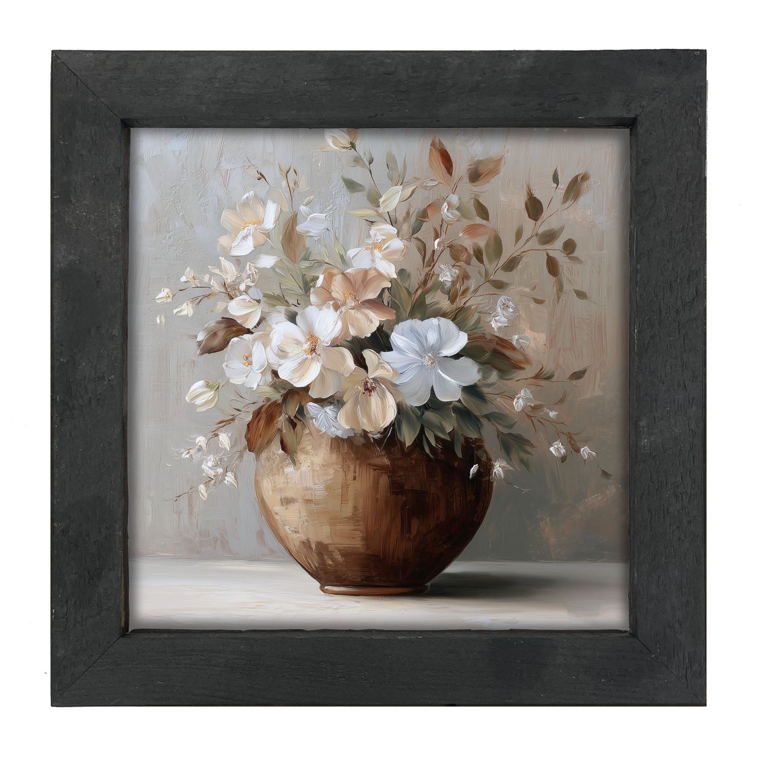 Copper Vase with Blooming Flowers - Framed Art