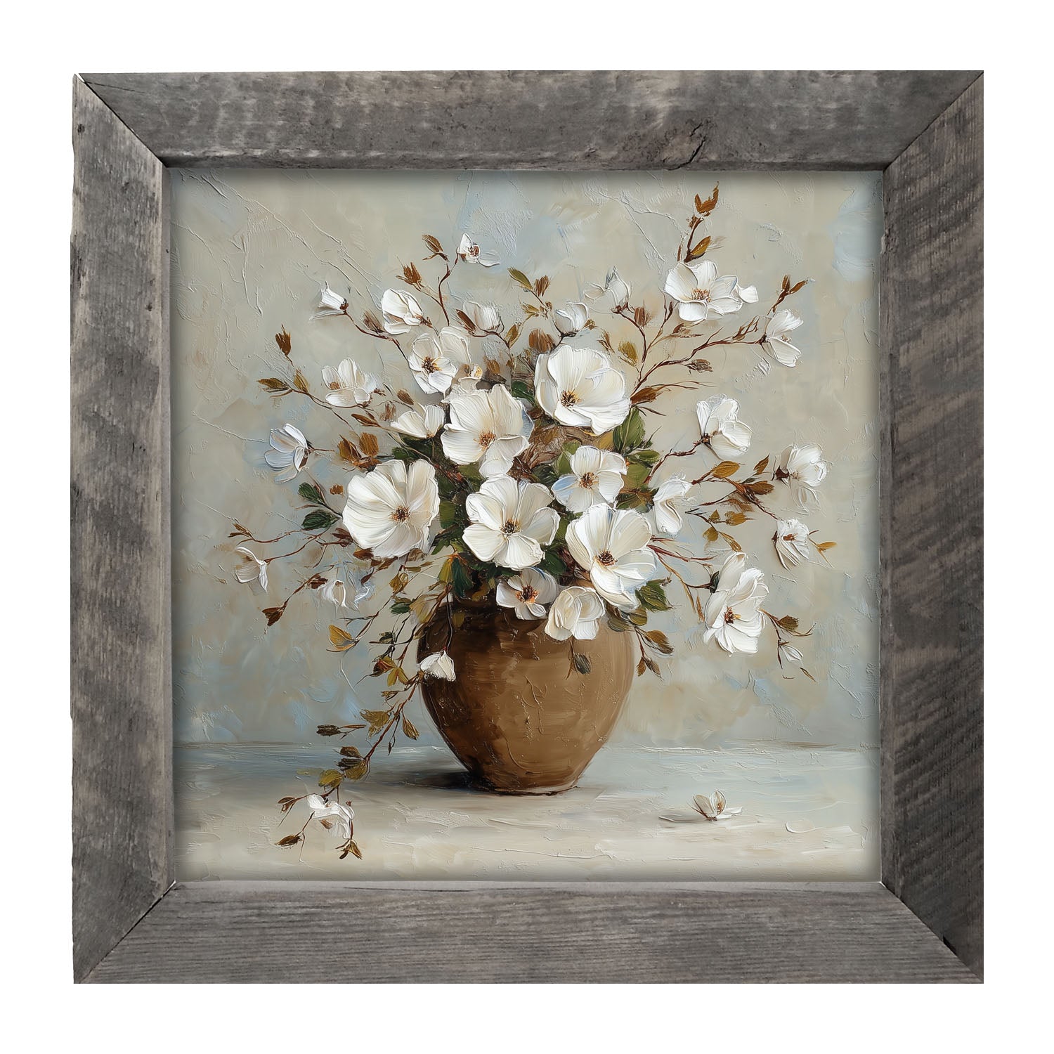 Copper Vase with White Floral Bouquet - Framed Art