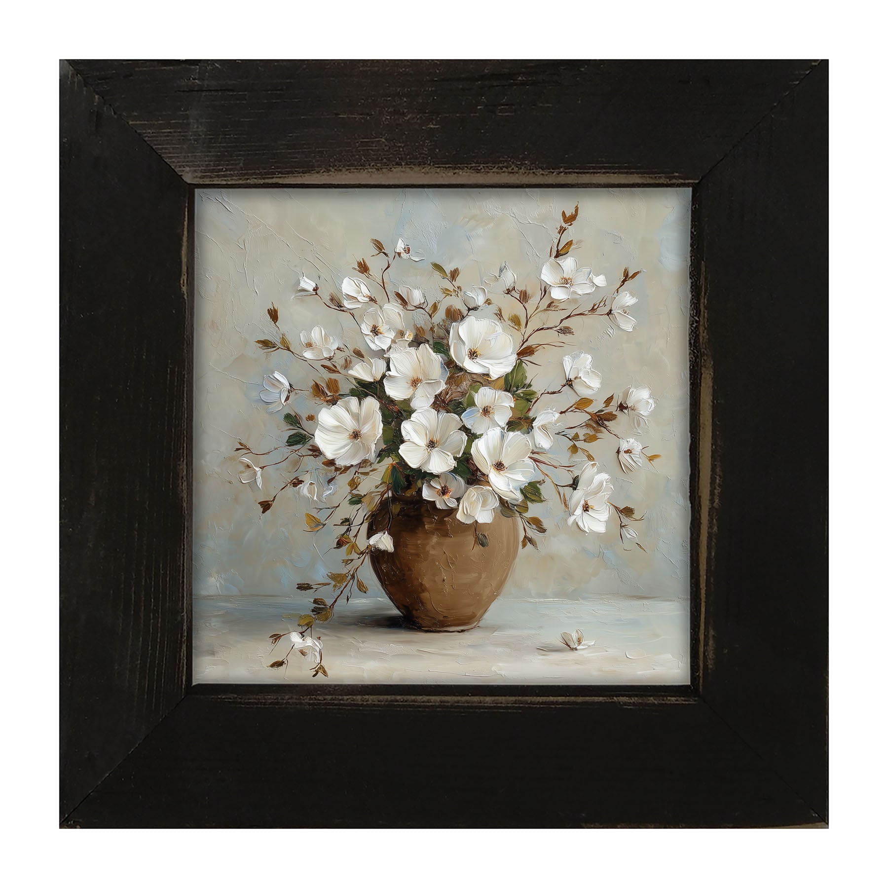 Copper Vase with White Floral Bouquet - Framed Art