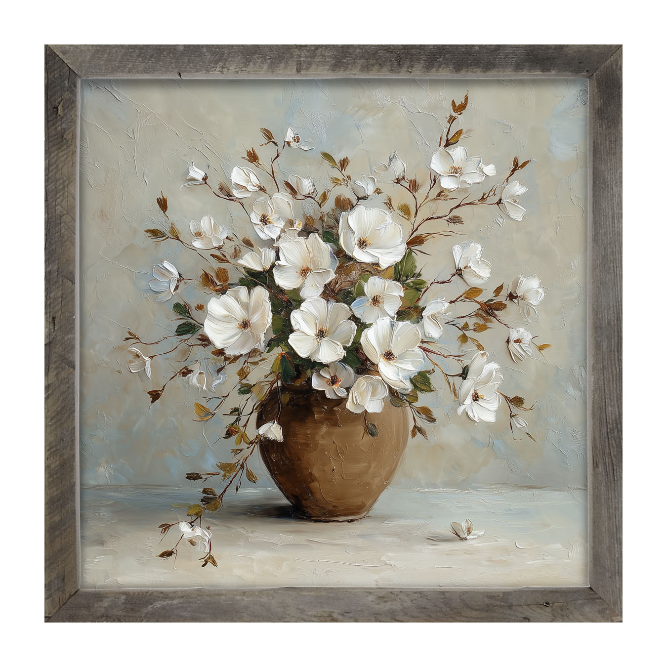 Copper Vase with White Floral Bouquet - Framed Art