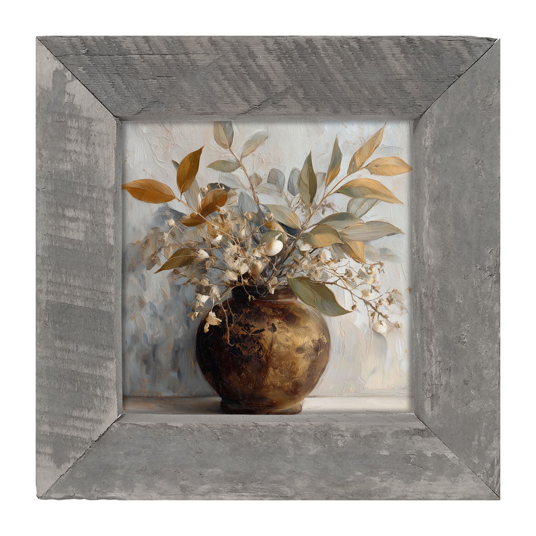 Copper Vase with Leafy Bouquet - Framed Art