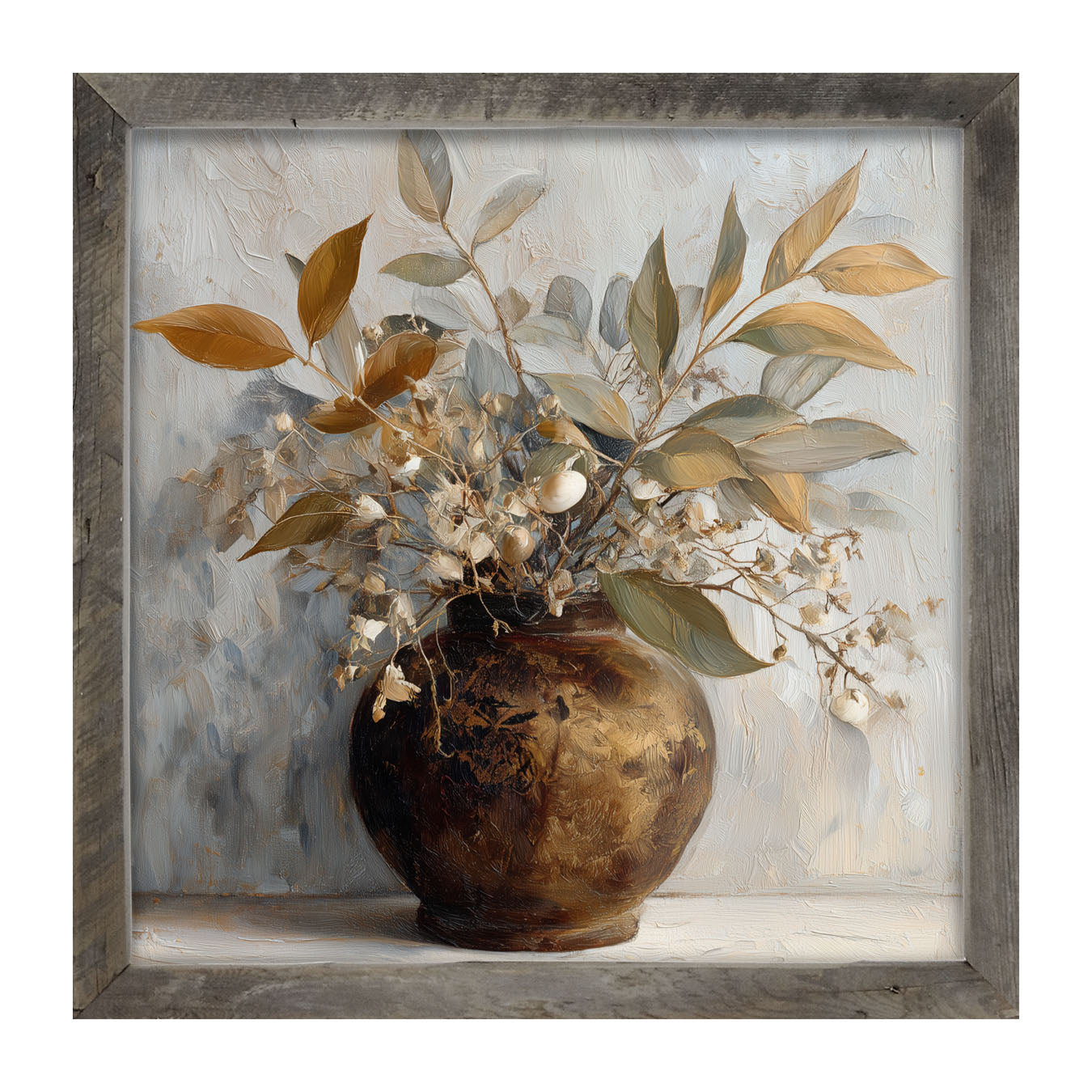 Copper Vase with Leafy Bouquet - Framed Art