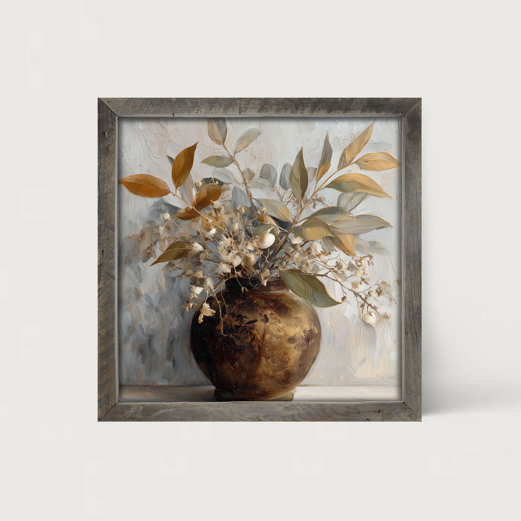 Copper Vase with Leafy Bouquet - Framed Art