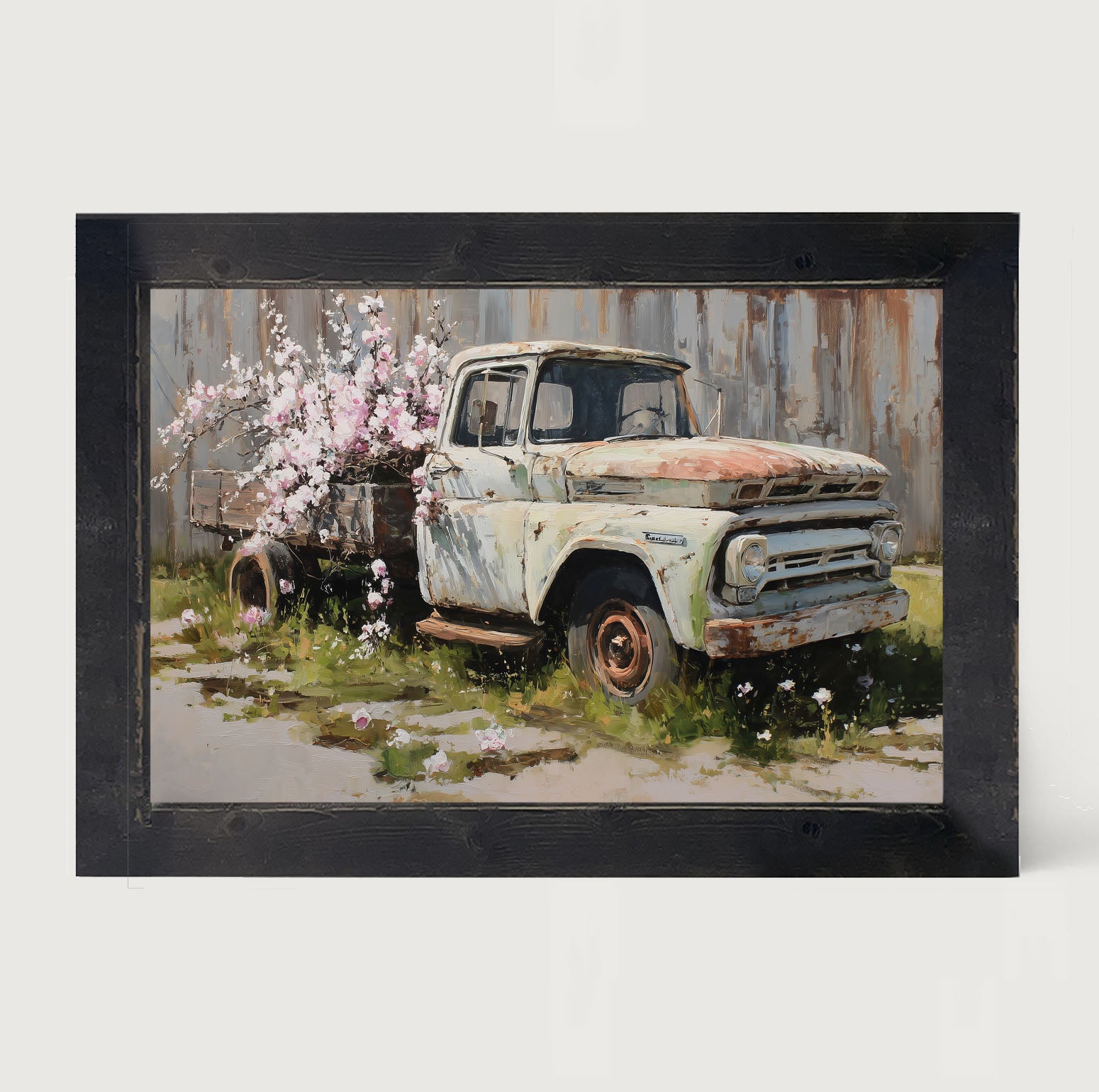 Farm Truck with Pink Flowers - Framed Art