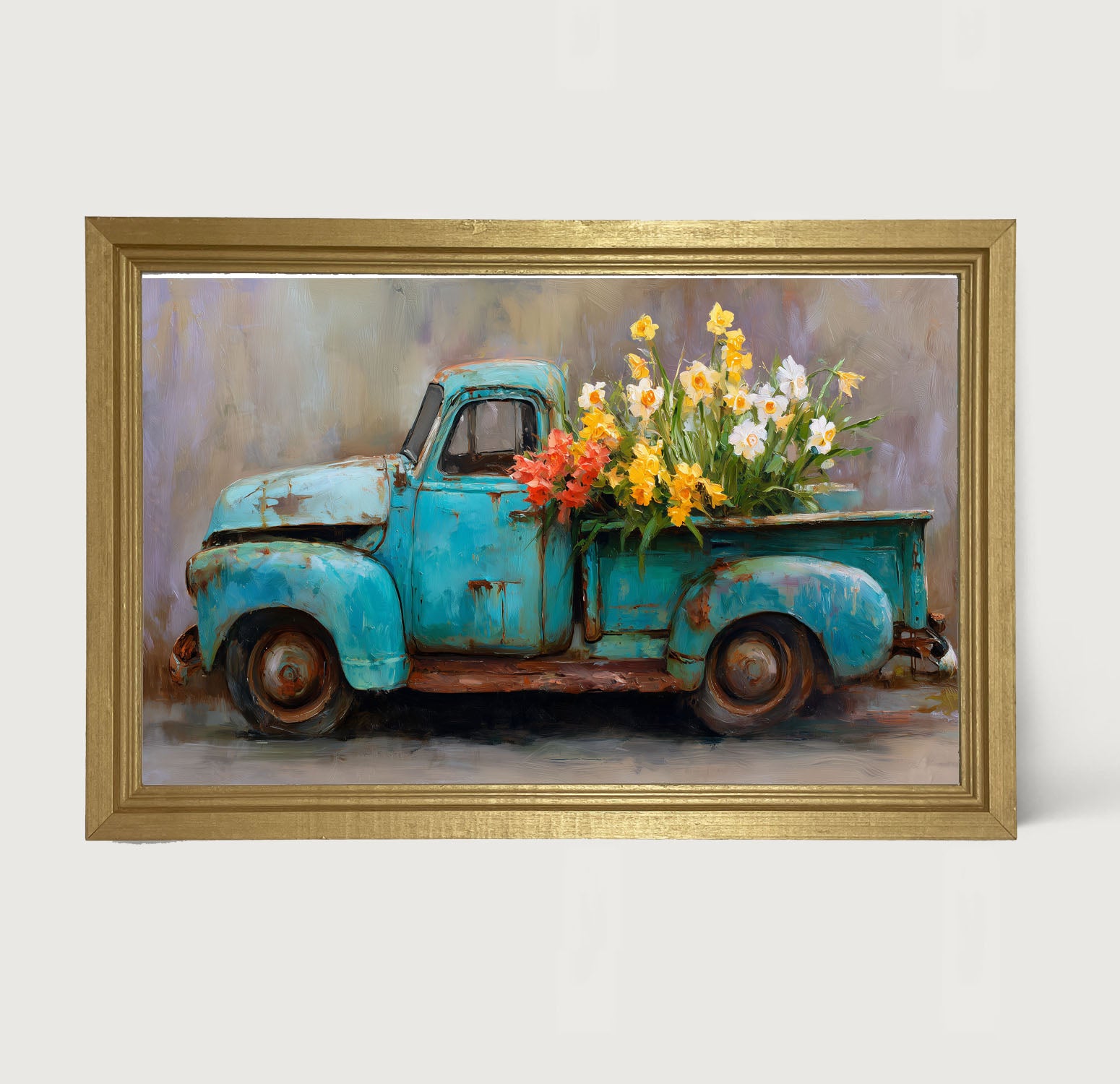 Farm Truck with Colorful Flowers - Framed Art