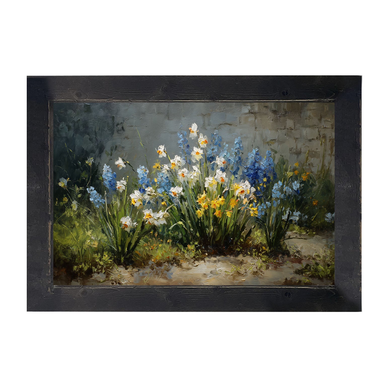 Patch of Blue and White Flowers - Framed Art