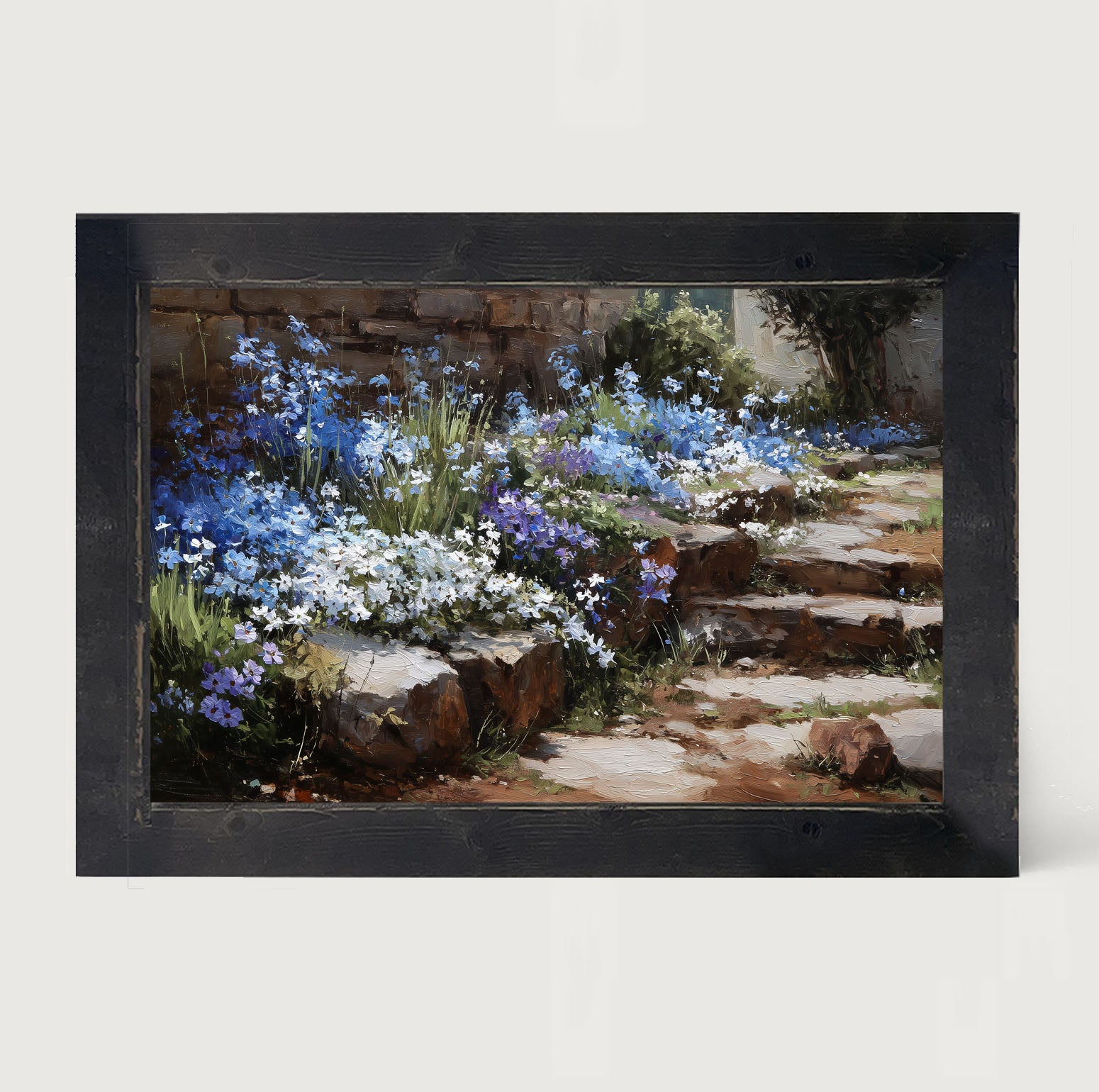 Blue Flowers along Pathway
