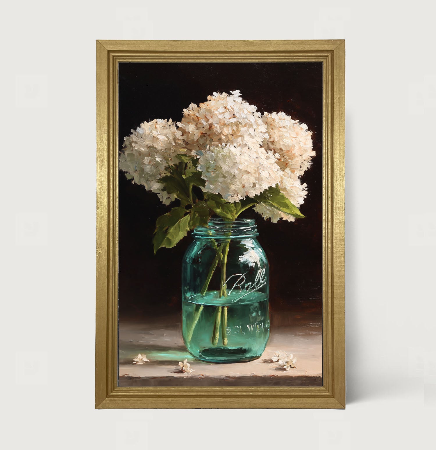 Mason Jar with White Hydrangeas - Framed Art