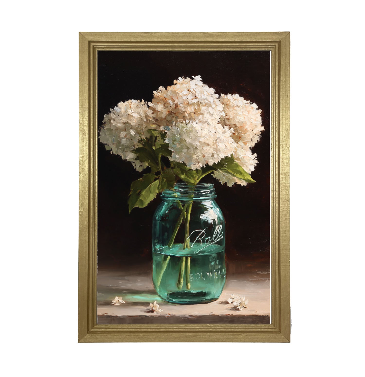 Mason Jar with White Hydrangeas - Framed Art