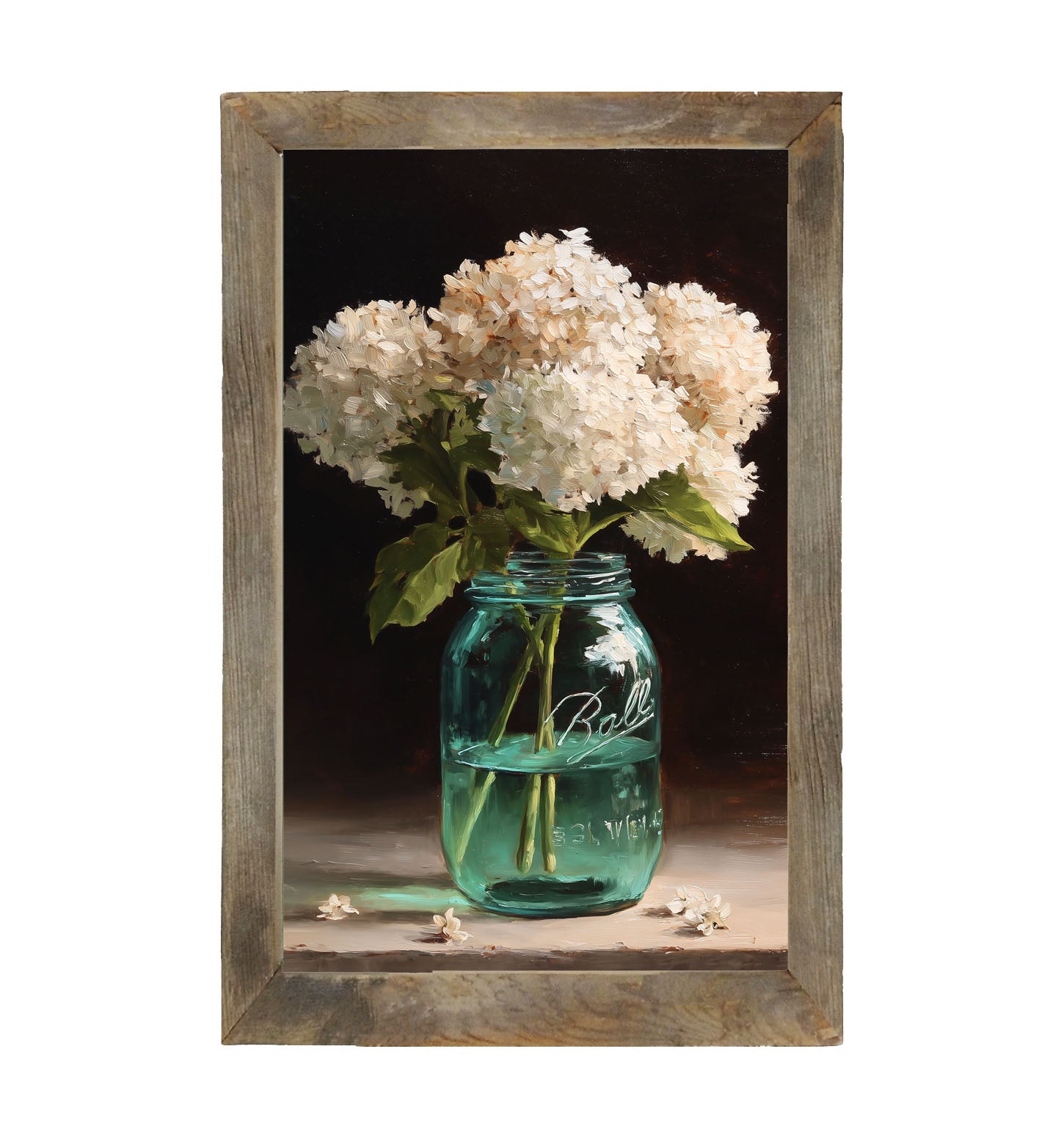 Mason Jar with White Hydrangeas - Framed Art