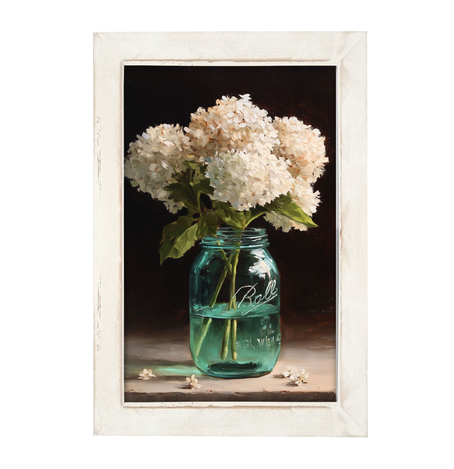 Mason Jar with White Hydrangeas - Framed Art