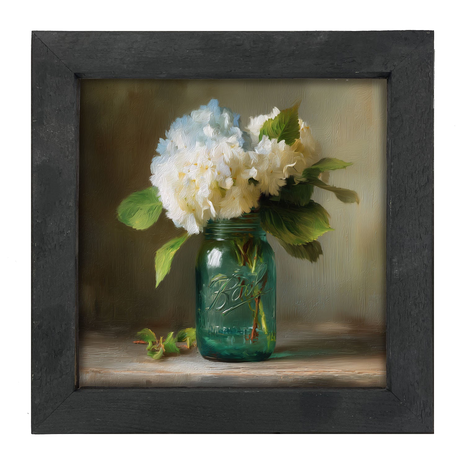 Mason Jar with Blue and White Hydrangeas - Framed Art