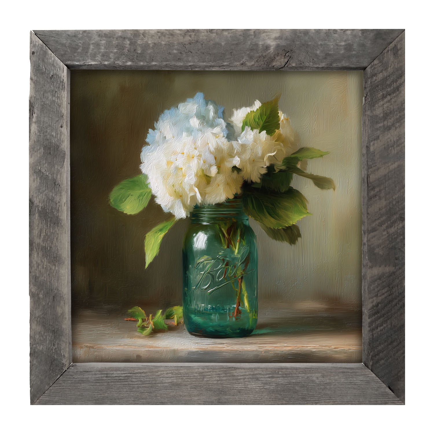 Mason Jar with Blue and White Hydrangeas - Framed Art