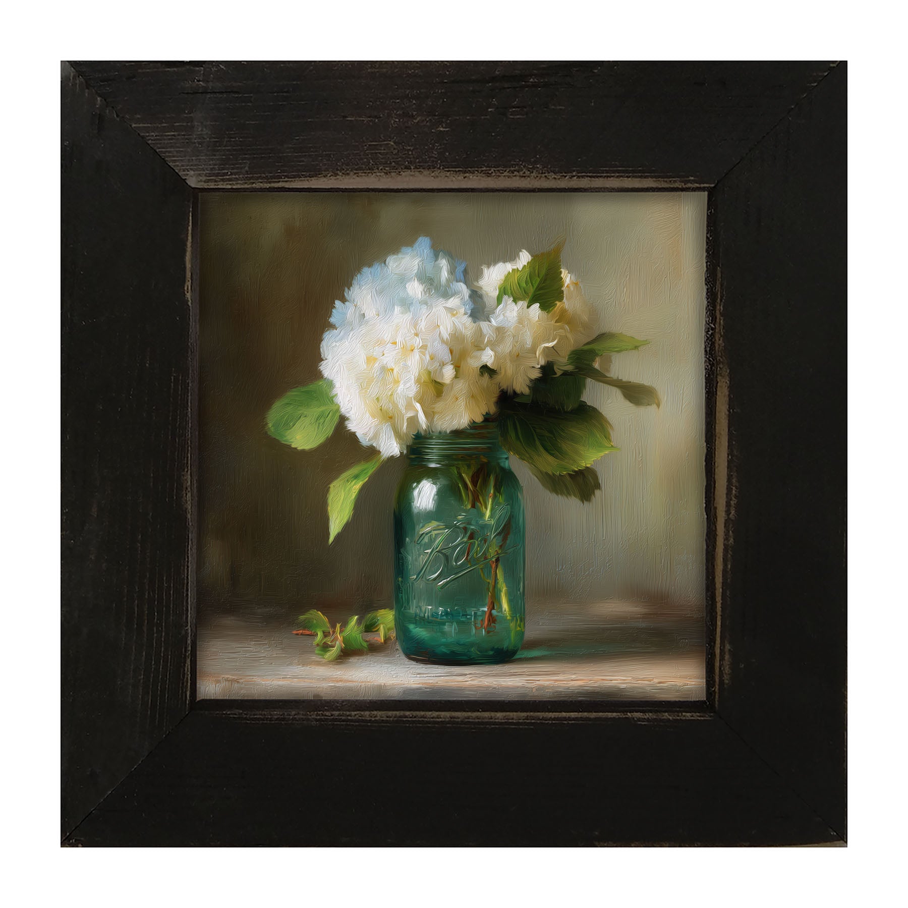 Mason Jar with Blue and White Hydrangeas - Framed Art