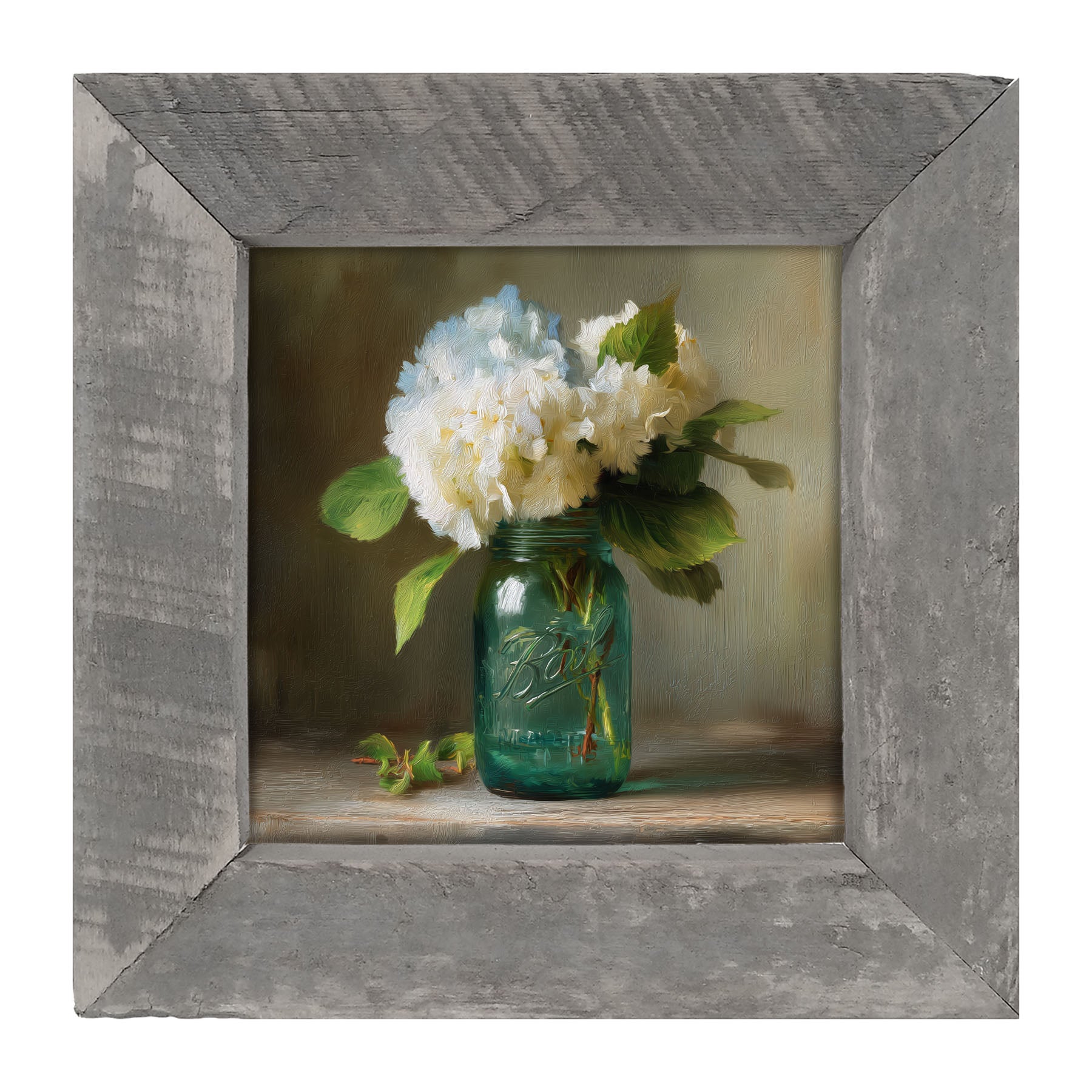 Mason Jar with Blue and White Hydrangeas - Framed Art