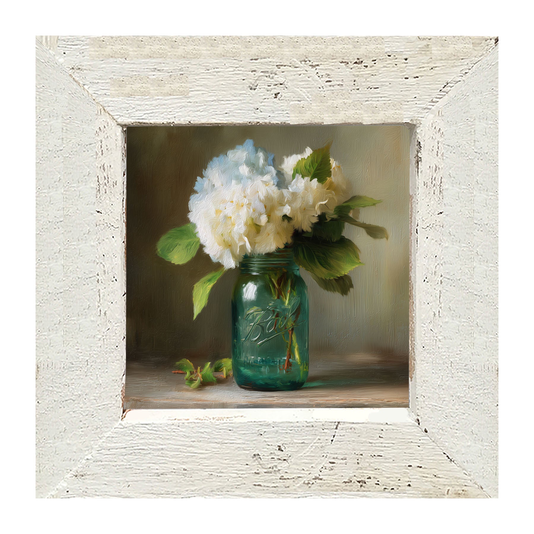 Mason Jar with Blue and White Hydrangeas - Framed Art